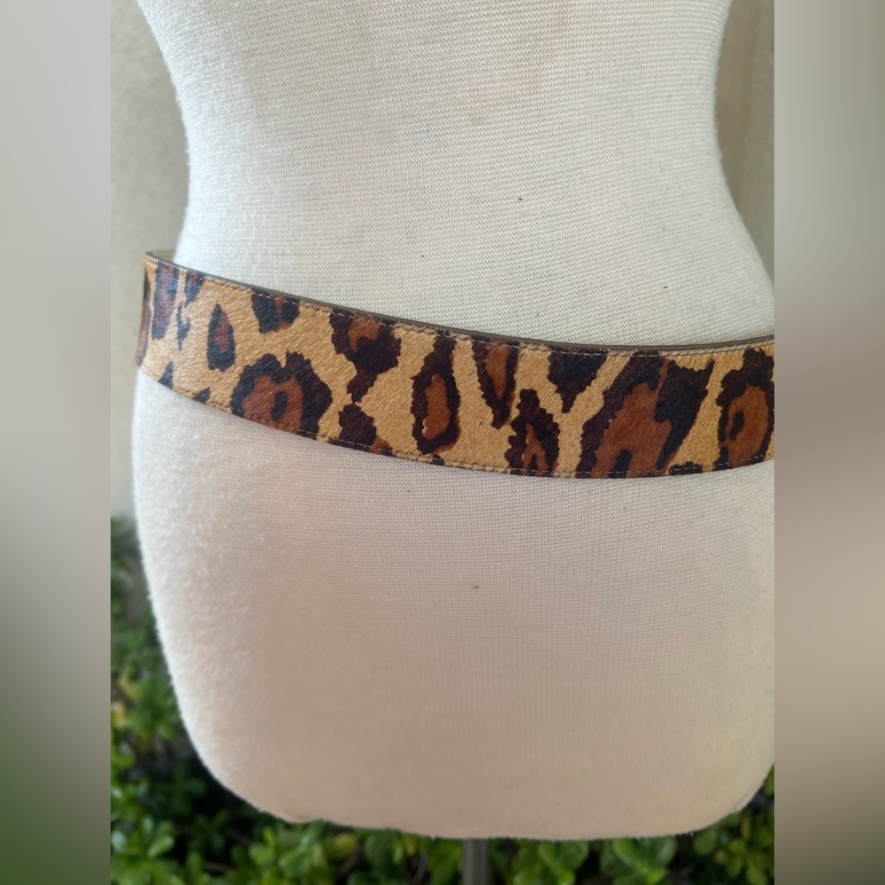 Leatherock glam belt leather leopard print buckle tiger eye stones Sz 36 NWT. - Picture 2 of 11